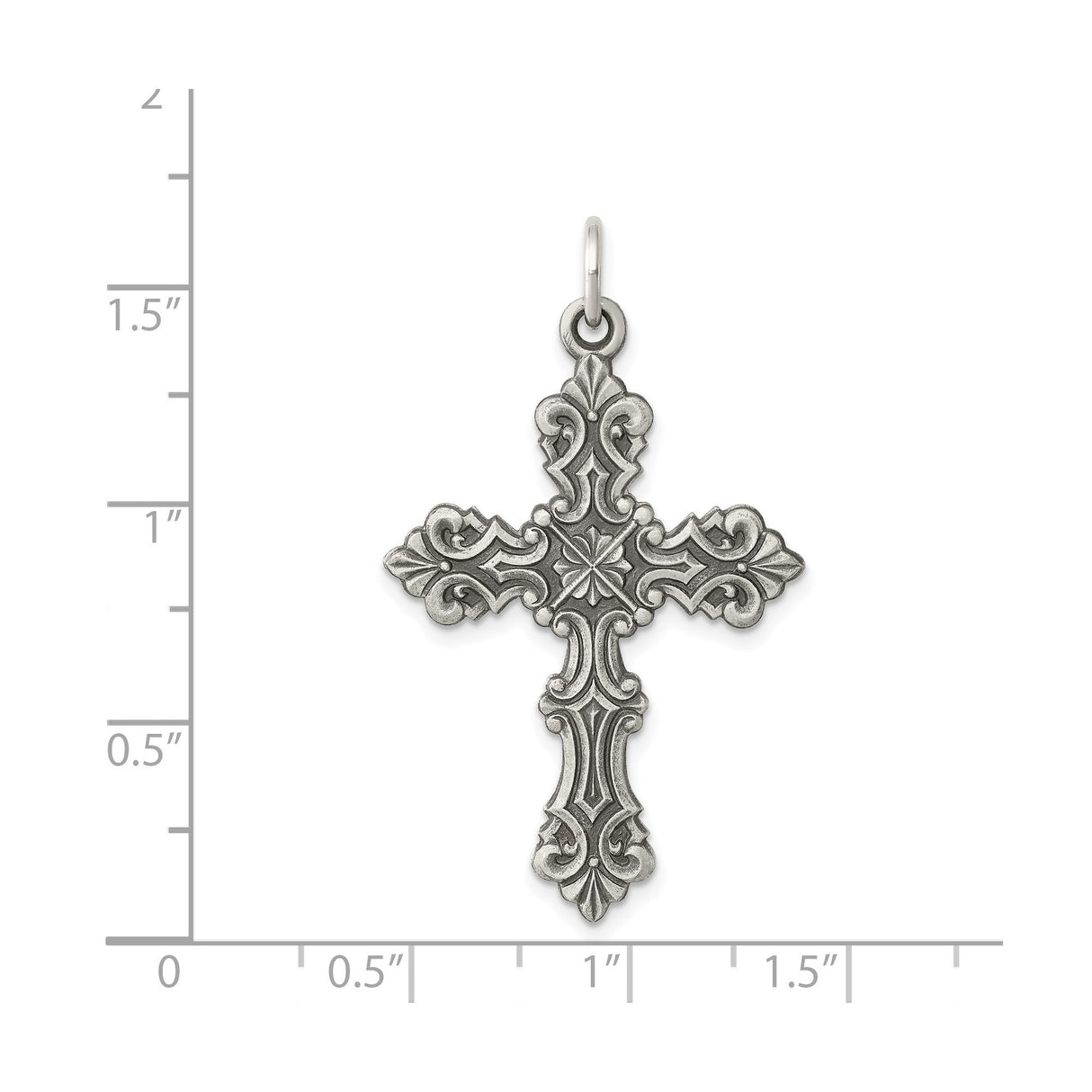Sterling Silver Cross Pendant with Vintage Scrollwork, Gothic Floral Religious Design