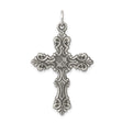 Sterling Silver Cross Pendant with Vintage Scrollwork, Gothic Floral Religious Design