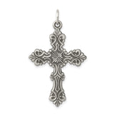 Sterling Silver Cross Pendant with Vintage Scrollwork, Gothic Floral Religious Design