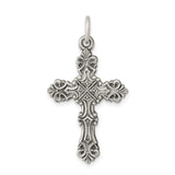 Sterling Silver Cross Pendant with Baroque Scrollwork and Aged Finish, Gothic Style