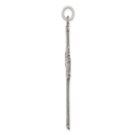 Sterling Silver Cross Pendant with Ornate Scrollwork and Antique Patina Finish
