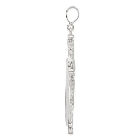 Sterling Silver Celtic Cross Pendant with Detailed Halo Design and High Polish Finish
