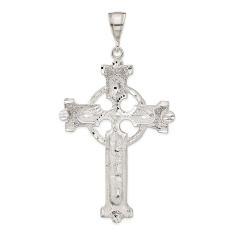 Sterling Silver Celtic Cross Pendant with Detailed Halo Design and High Polish Finish