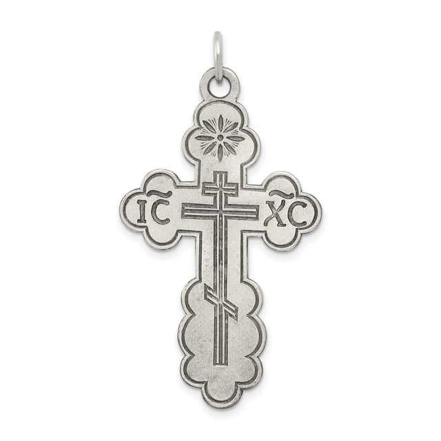 Budded IC XC Eastern Orthodox Cross Charm Pendant in Real 925 Sterling Silver
