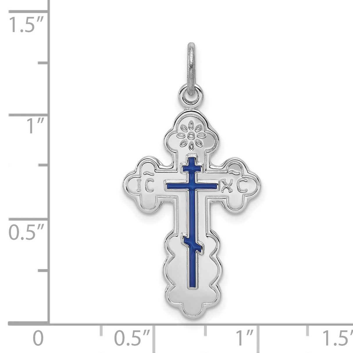 Budded Blue Eastern Orthodox Cross Charm Pendant in Real 925 Sterling Silver