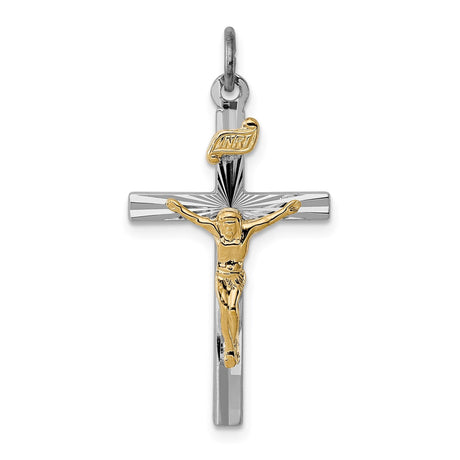 Sterling Silver Crucifix Cross Pendant with INRI and Sunburst Design for Men and Women