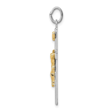 Sterling Silver Crucifix Cross Pendant with Two-Tone Jesus Figure and INRI Detail