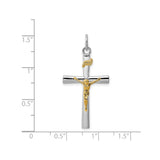 Sterling Silver Crucifix Cross Pendant with Two-Tone Jesus Figure and INRI Detail