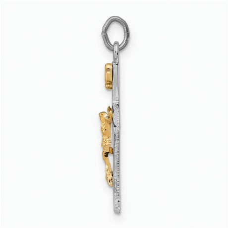 Sterling Silver Crucifix Cross Pendant with Gold Vermeil Detailing and INRI Banner