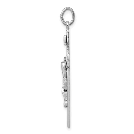 Sterling Silver Crucifix Pendant with Black Enamel, Jesus Charm, Religious Design