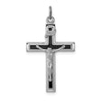 Sterling Silver Crucifix Cross Pendant with Raised Christ and Black Enamel Accents