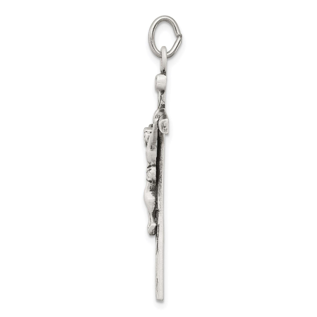 Sterling Silver Crucifix Pendant with Textured Woodgrain Cross and INRI Symbol