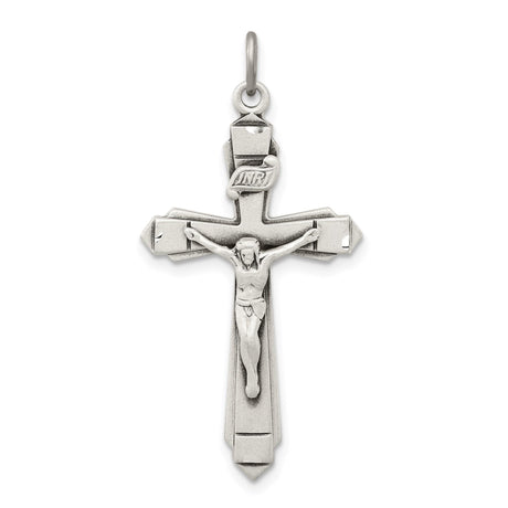 Sterling Silver Crucifix Cross Pendant with Matte Finish and Detailed Jesus Figure