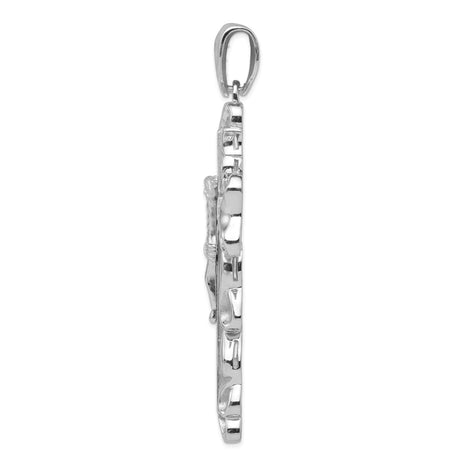 Sterling Silver Crucifix Cross Pendant with Cubic Zirconia, Filigree Design, Jesus Christ Symbol