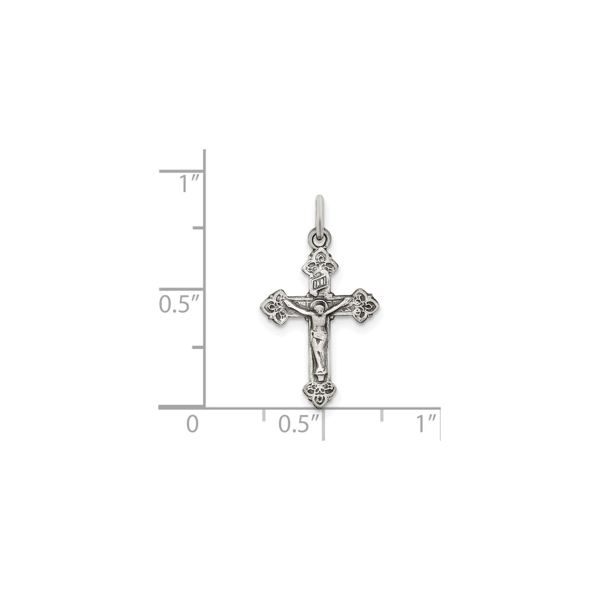 Sterling Silver Crucifix Cross Pendant with Jesus and Gothic Filigree Design
