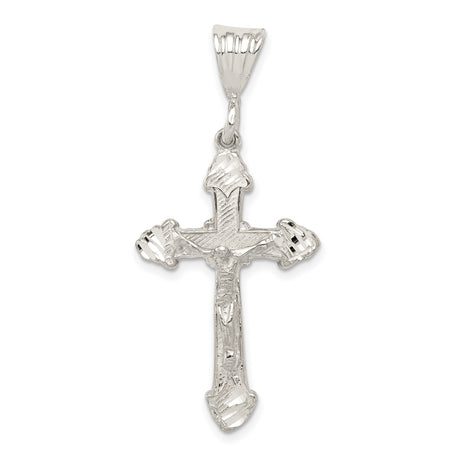 Sterling Silver Crucifix Cross Pendant with Textured Flared Ends, Bold Gothic Christian Style