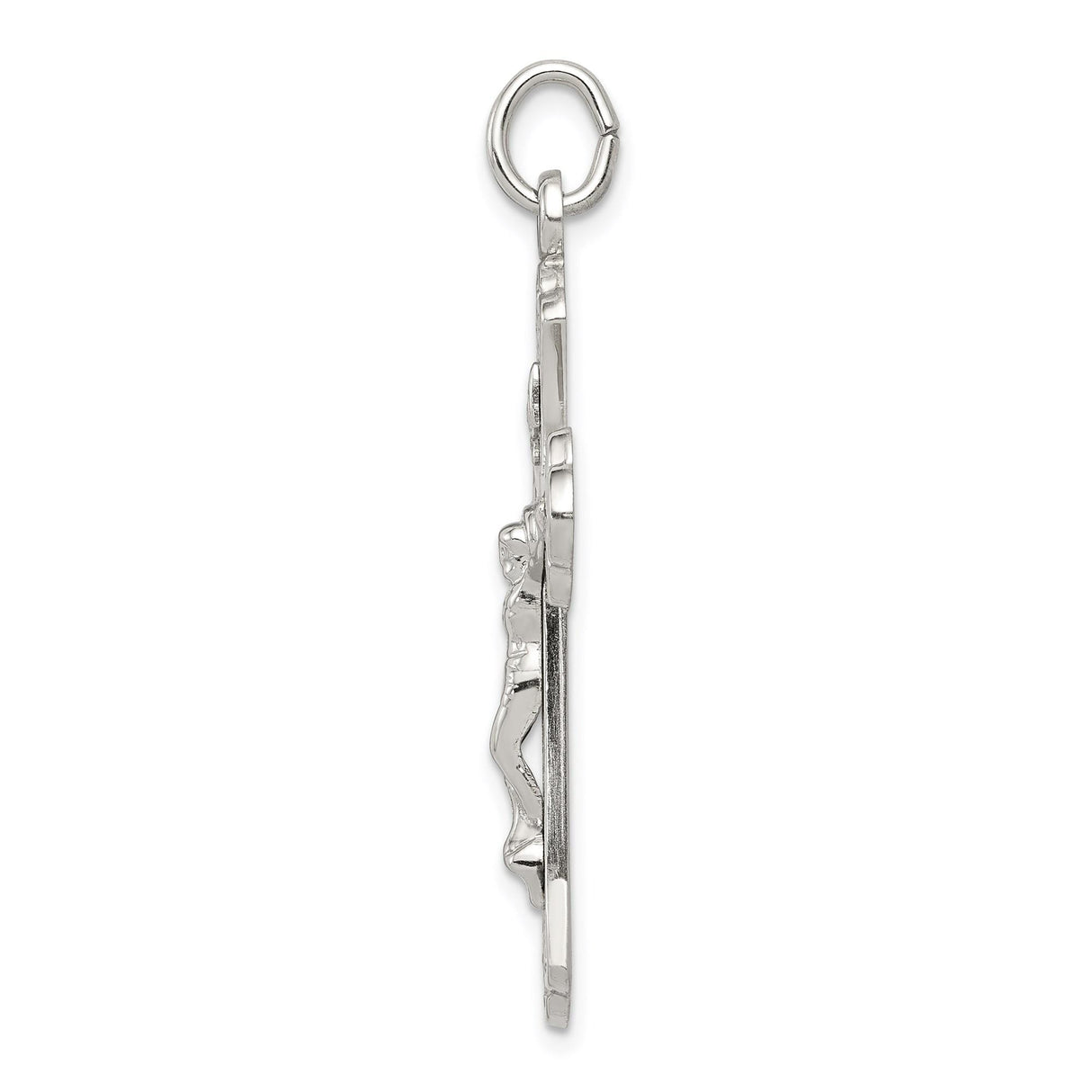 Sterling Silver Crucifix Cross Pendant with Detailed Jesus Figure, Textured Religious Design