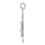 Sterling Silver Crucifix Cross Pendant with Detailed Jesus Figure, Textured Religious Design