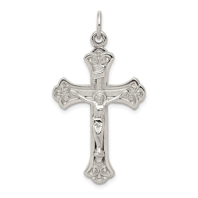 Sterling Silver Crucifix Cross Pendant with Detailed Jesus Figure, Textured Religious Design