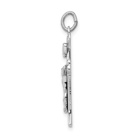 Sterling Silver Crucifix Pendant with INRI Detailing and Black Enamel Accents