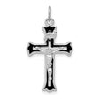 Sterling Silver Crucifix Pendant with INRI Detailing and Black Enamel Accents