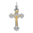 Sterling Silver Crucifix Cross Pendant with Gold Vermeil INRI Scroll and Fleur Design