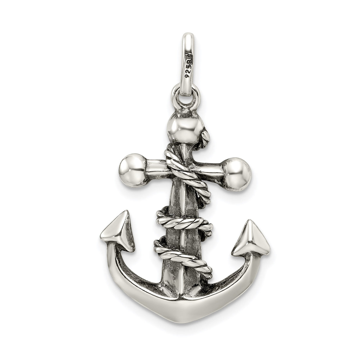 Sterling Silver Anchor Cross Pendant with Nautical Rope Detail and Vintage Religious Design