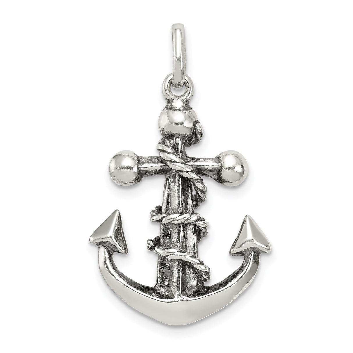 Sterling Silver Anchor Cross Pendant with Nautical Rope Detail and Vintage Religious Design