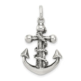 Sterling Silver Anchor Cross Pendant with Nautical Rope Detail and Vintage Religious Design