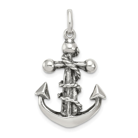Sterling Silver Anchor Cross Pendant with Nautical Rope Detail and Vintage Religious Design