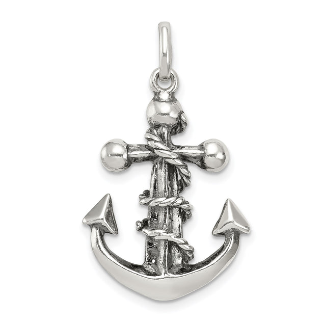 Sterling Silver Anchor Cross Pendant with Nautical Rope Detail and Vintage Religious Design