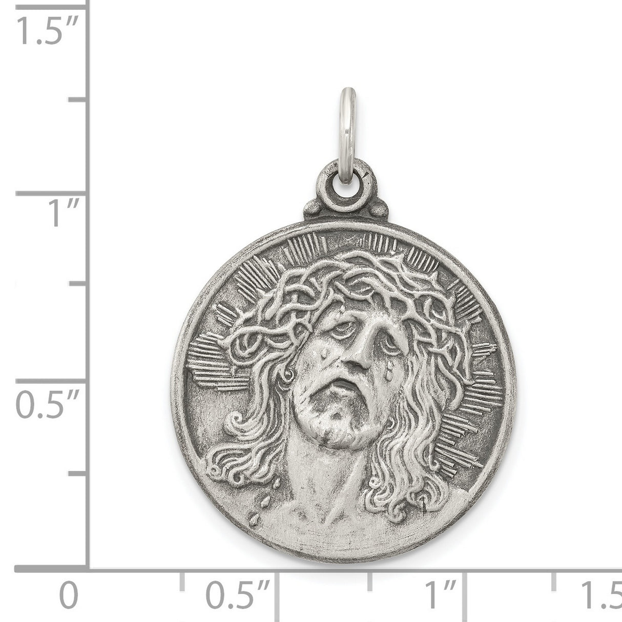 Sterling Silver Jesus Christ Pendant with Radiant Halo and Crown of Thorns