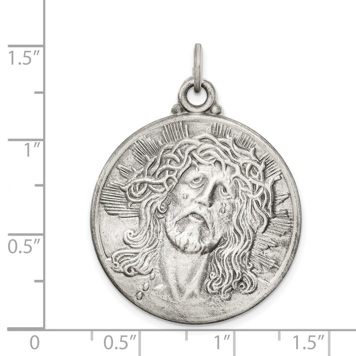 Sterling Silver Jesus Christ Pendant with Halo and Crown of Thorns , Catholic Medallion for Men or Women