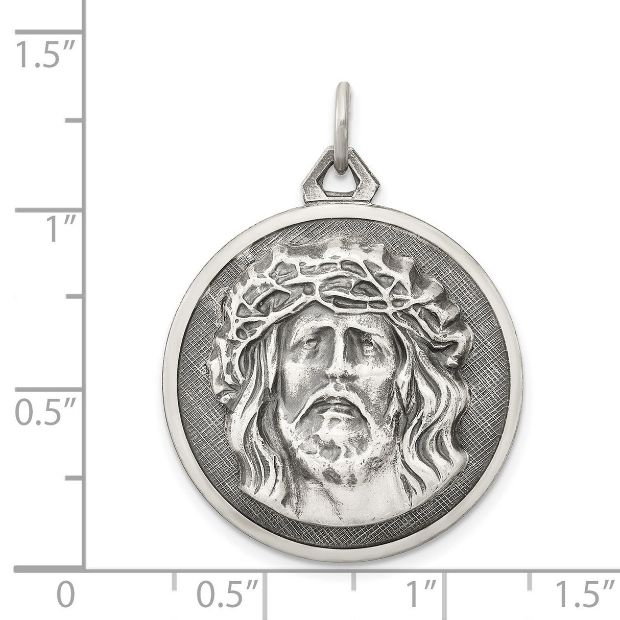 Sterling Silver Jesus Pendant with Crown of Thorns, Christian Medallion for Men or Women