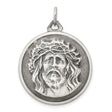 Sterling Silver Jesus Pendant with Crown of Thorns, Christian Medallion for Men or Women