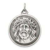 Sterling Silver Jesus Pendant with Crown of Thorns, Christian Medallion for Men or Women
