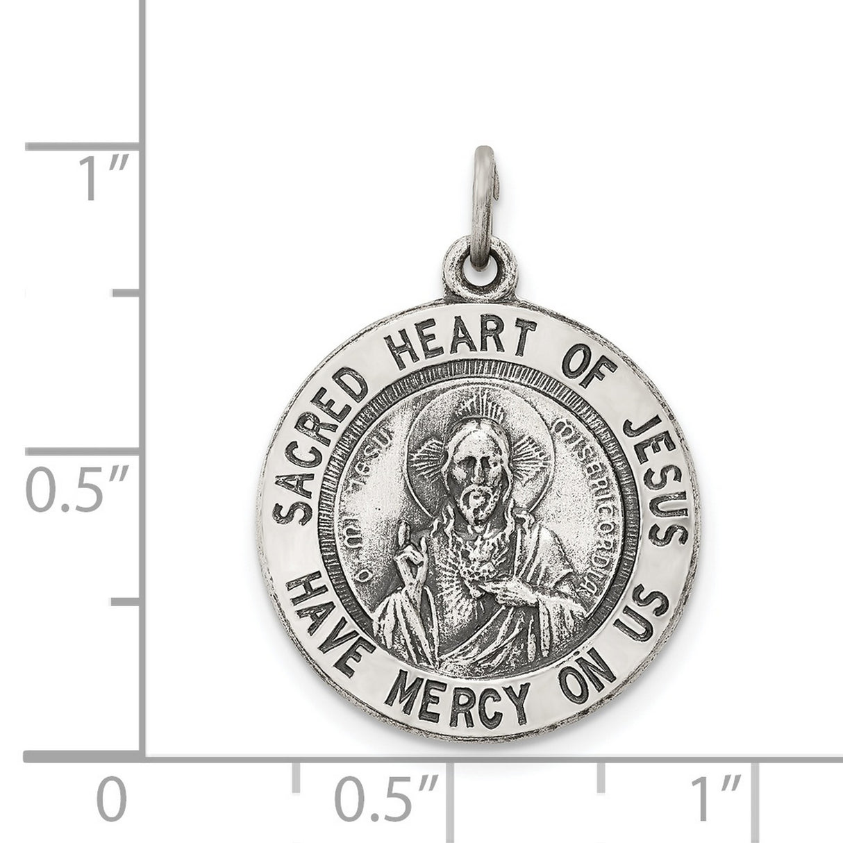 Sterling Silver Sacred Heart of Jesus Pendant with Devotional Inscription