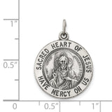 Sterling Silver Sacred Heart of Jesus Pendant with Devotional Inscription