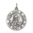 Sterling Silver Sacred Heart of Jesus Pendant with Devotional Inscription