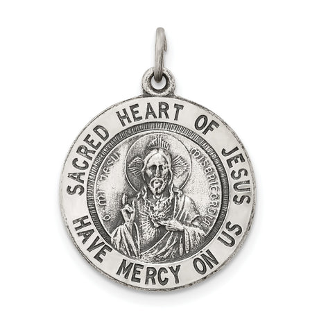 Sterling Silver Sacred Heart of Jesus Pendant with Devotional Inscription