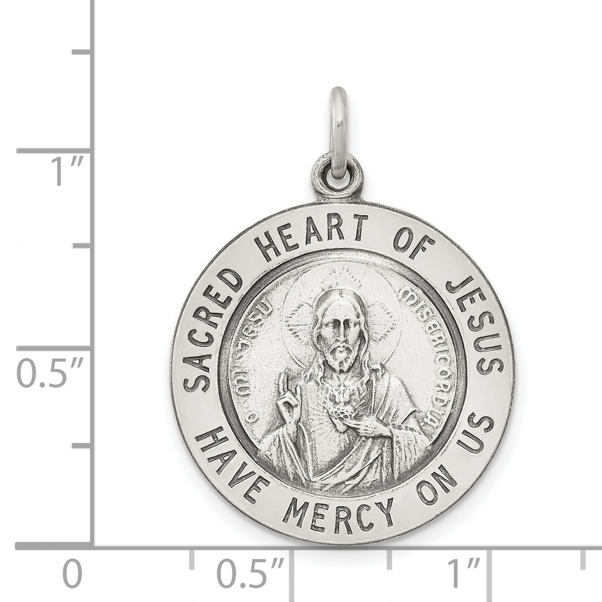 Sterling Silver Sacred Heart of Jesus Pendant with Halo and Heart Symbol, Religious Medal