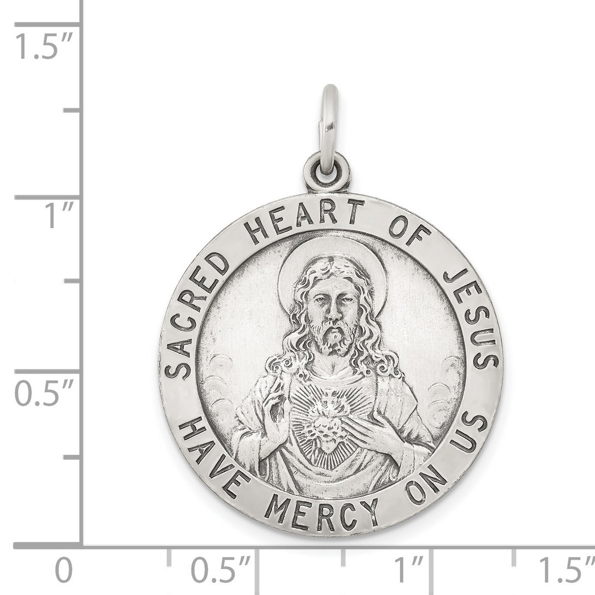 Sterling Silver Sacred Heart of Jesus Pendant with Holy Emblem and Mercy Inscription