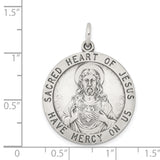 Sterling Silver Sacred Heart of Jesus Pendant with Holy Emblem and Mercy Inscription