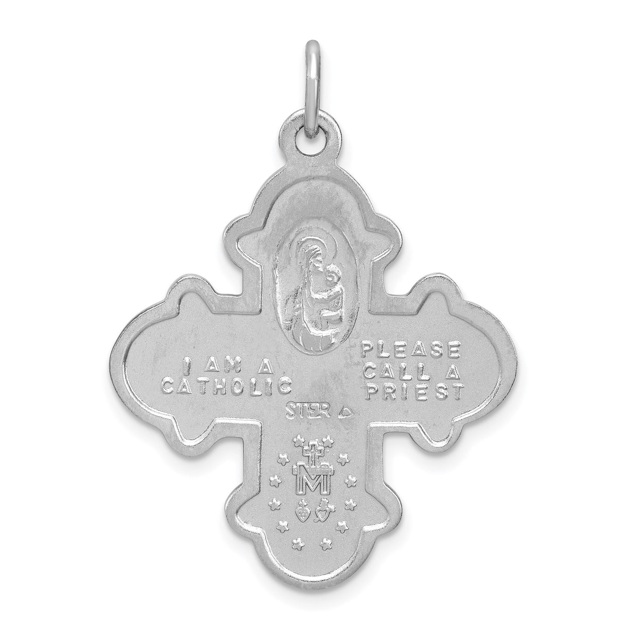 Sterling Silver Four-Way Cross Pendant with Sacred Heart, St. Joseph, St. Christopher, Miraculous Medal
