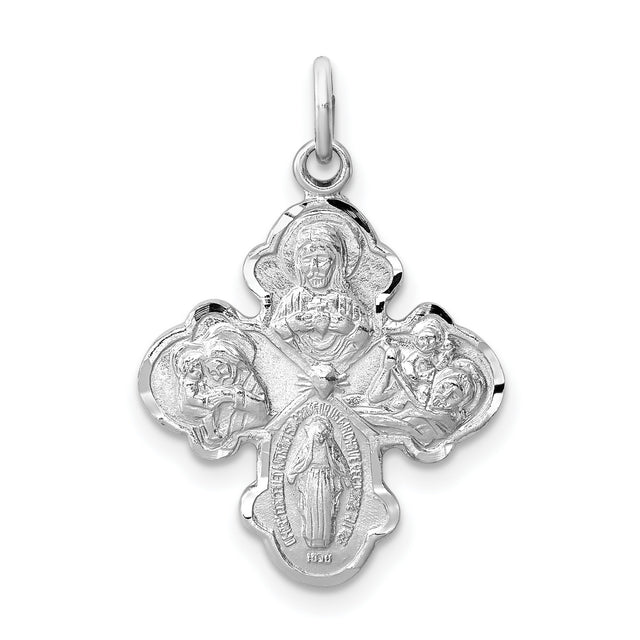 Satin 4-Way Budded Cross Charm Pendant in Real 925 Sterling Silver
