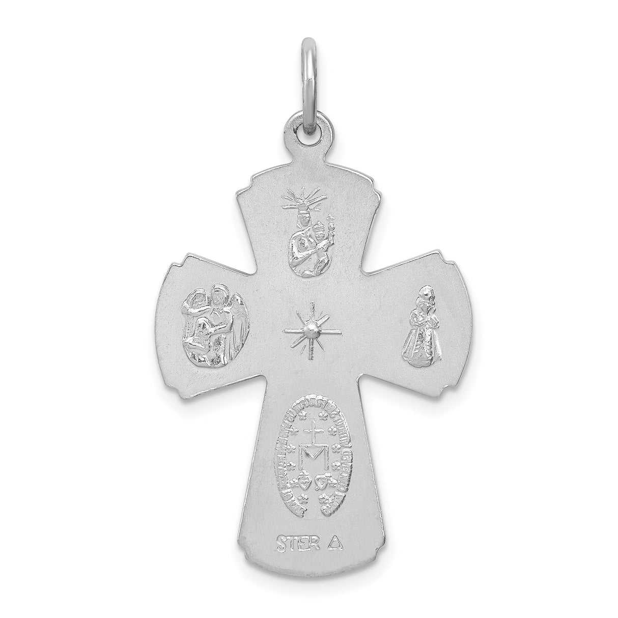 Sterling Silver Cross Pendant with Flared Design and Angel Detail for Men and Women