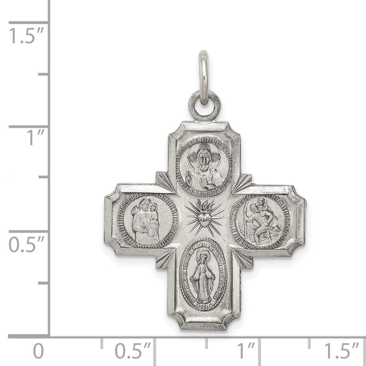 Antiqued Four Way Cruciform Cross Charm Pendant in Real 925 Sterling Silver