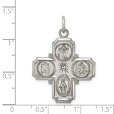 Antiqued Four Way Cruciform Cross Charm Pendant in Real 925 Sterling Silver