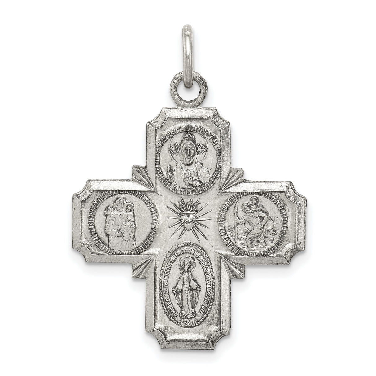 Antiqued Four Way Cruciform Cross Charm Pendant in Real 925 Sterling Silver