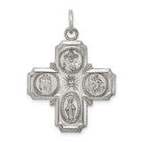 Antiqued Four Way Cruciform Cross Charm Pendant in Real 925 Sterling Silver